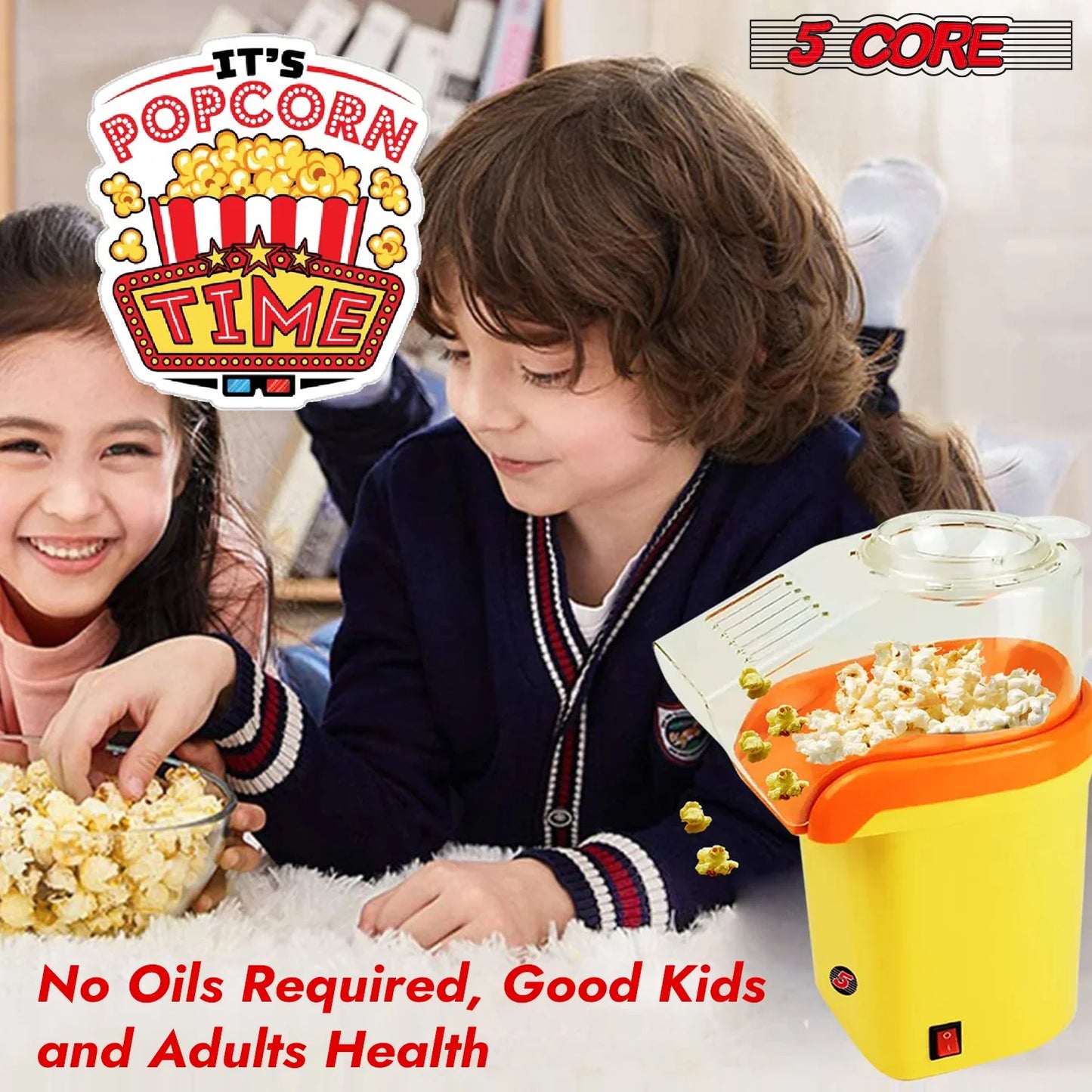 Discover the 5Core Mini Yellow Popcorn Machine - 16 Cup Hot Air Popper for Perfect Movie Nights!