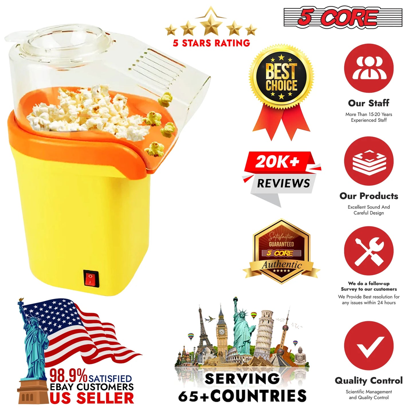 Discover the 5Core Mini Yellow Popcorn Machine - 16 Cup Hot Air Popper for Perfect Movie Nights!