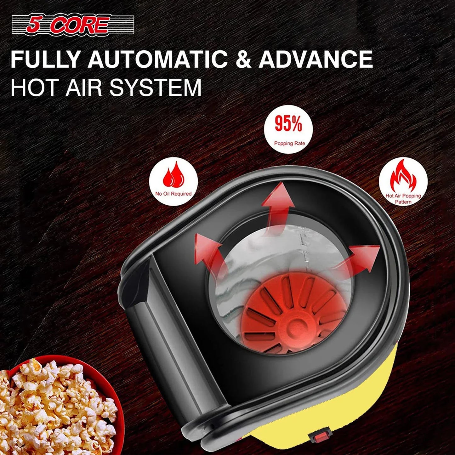 Discover the 5Core Mini Yellow Popcorn Machine - 16 Cup Hot Air Popper for Perfect Movie Nights!