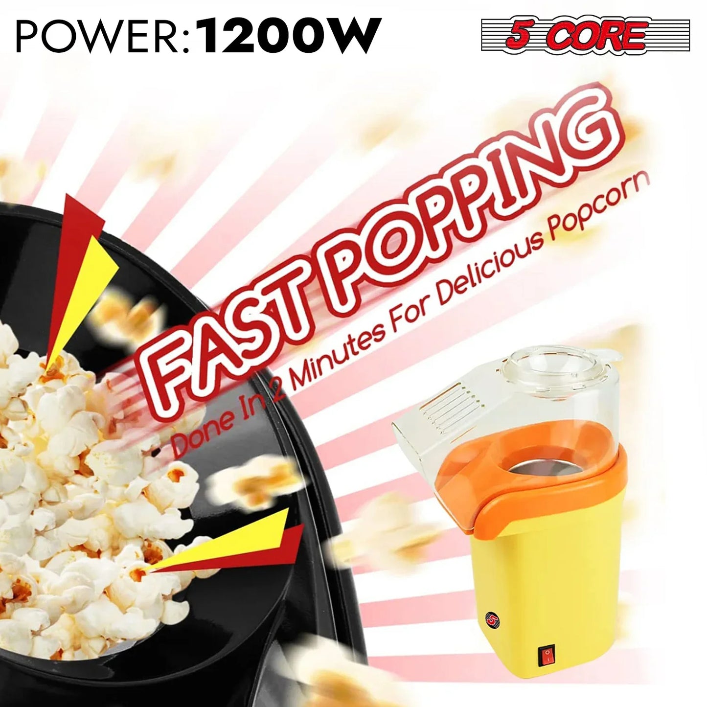 Discover the 5Core Mini Yellow Popcorn Machine - 16 Cup Hot Air Popper for Perfect Movie Nights!